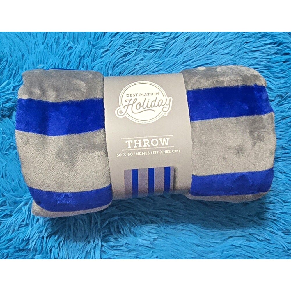 Destination Holiday Striped Throw Blanket 50 x 60 in Gray Blue